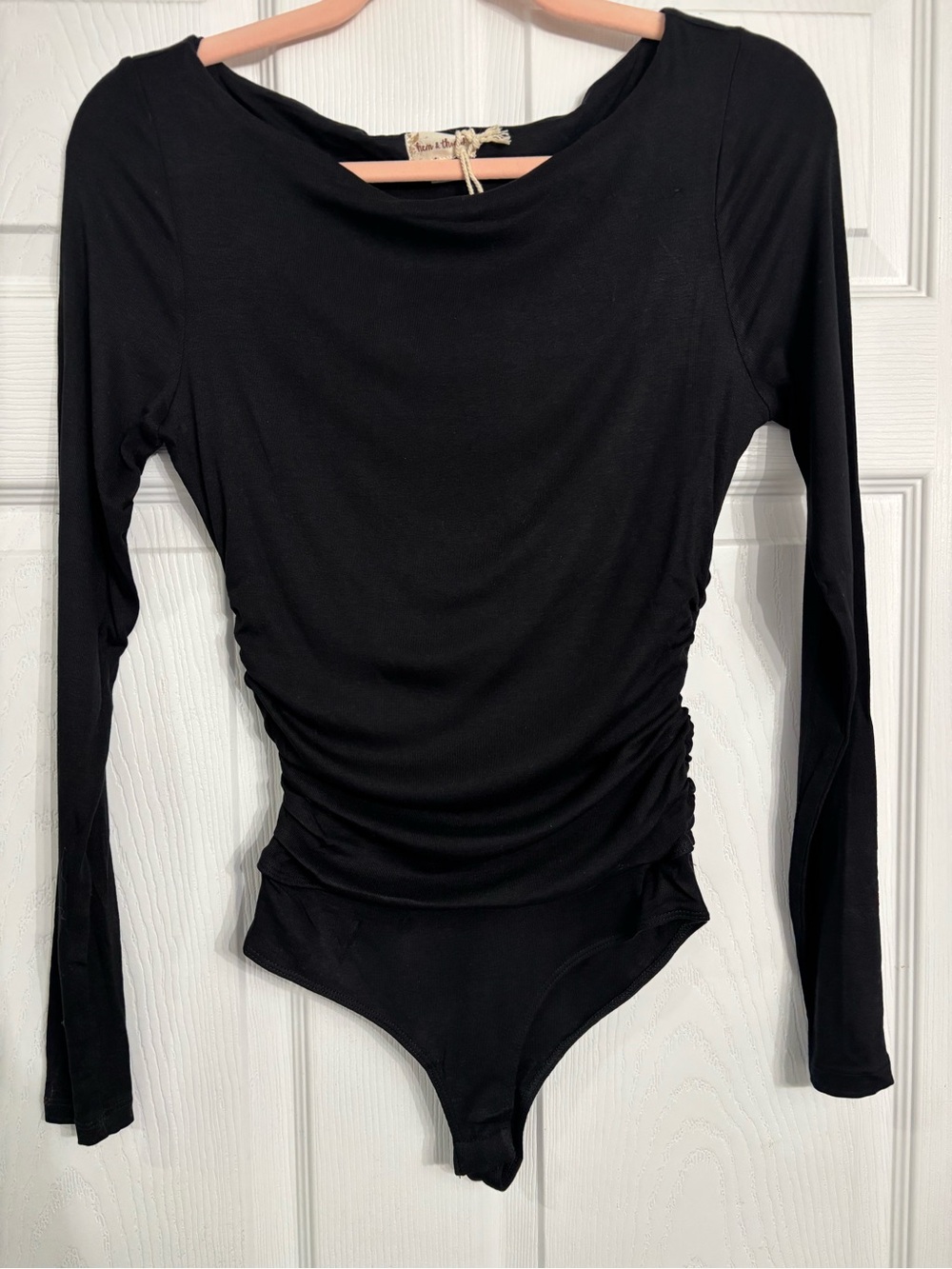 Hem & Thread Black Long Sleeve Ruched Bodysuit